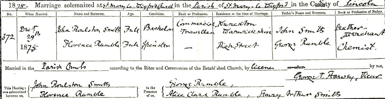 Marriage Certificate John Roulston Dymock and Florence Rumble